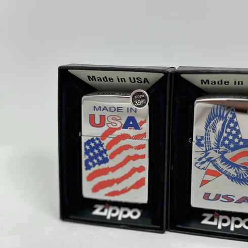 Genuine Zippo Windproof Lighter Polished Chrome American Eagle Color Flag 4Pack