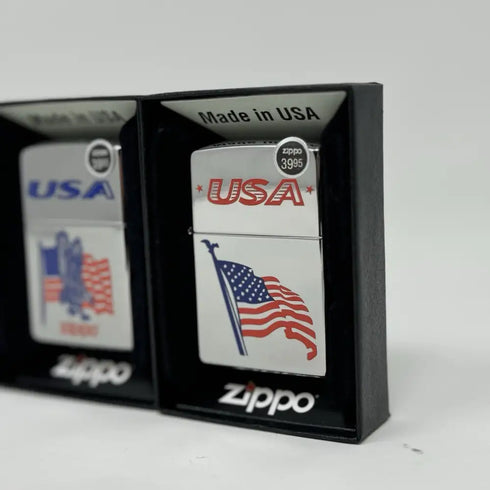 Genuine Zippo Windproof Lighter Polished Chrome American Eagle Color Flag 4Pack