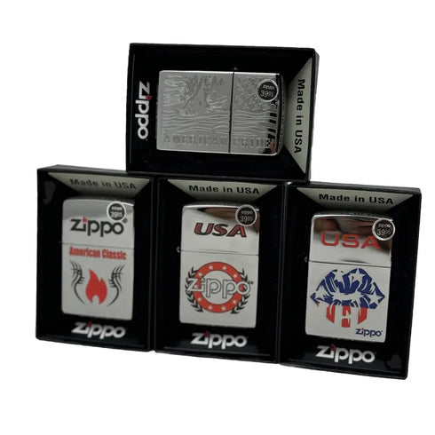 Genuine Zippo Windproof Lighter, Polished Chrome American Pride 4 Pack US Made