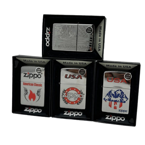 Genuine Zippo Windproof Lighter, Polished Chrome American Pride 4 Pack US Made