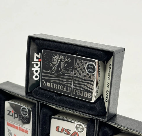 Genuine Zippo Windproof Lighter, Polished Chrome American Pride 4 Pack US Made
