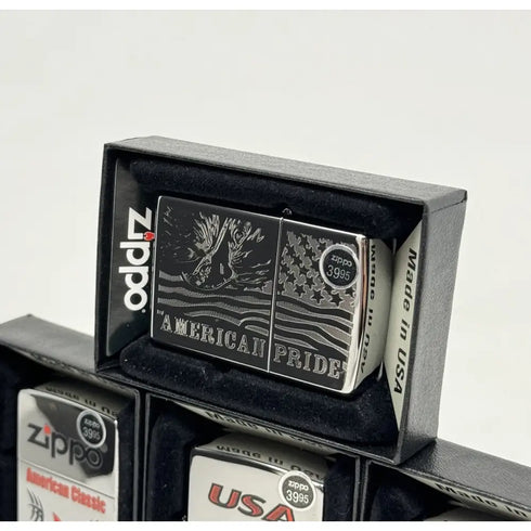 Genuine Zippo Windproof Lighter, Polished Chrome American Pride 4 Pack US Made