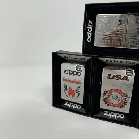 Genuine Zippo Windproof Lighter, Polished Chrome American Pride 4 Pack US Made