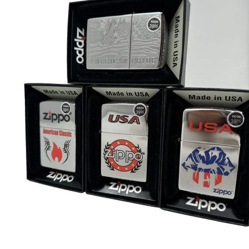 Genuine Zippo Windproof Lighter, Polished Chrome American Pride 4 Pack US Made
