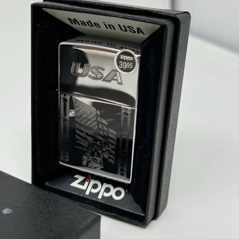 Genuine Zippo Windproof Lighter, Polished Chrome Statue Of Liberty 4Pack US Made