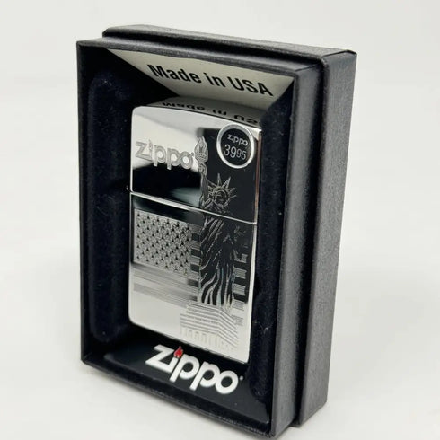 Genuine Zippo Windproof Lighter, Polished Chrome Statue Of Liberty 4Pack US Made