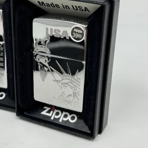 Genuine Zippo Windproof Lighter, Polished Chrome Statue Of Liberty 4Pack US Made