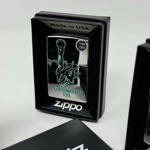 Genuine Zippo Windproof Lighter, Polished Chrome Statue Of Liberty 4Pack US Made