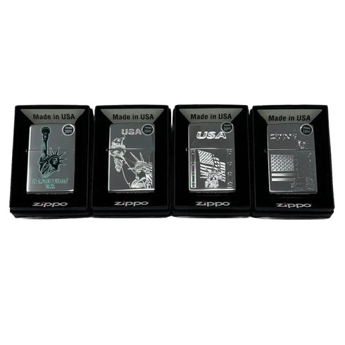 Genuine Zippo Windproof Lighter, Polished Chrome Statue Of Liberty 4Pack US Made