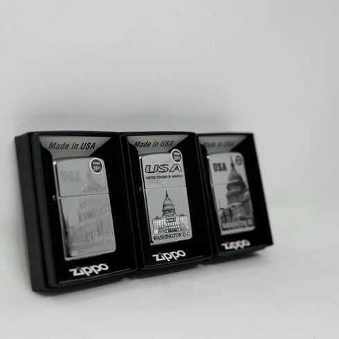 Genuine Zippo Windproof Lighter, Polished Chrome Washington DC Made In US 3 Pack