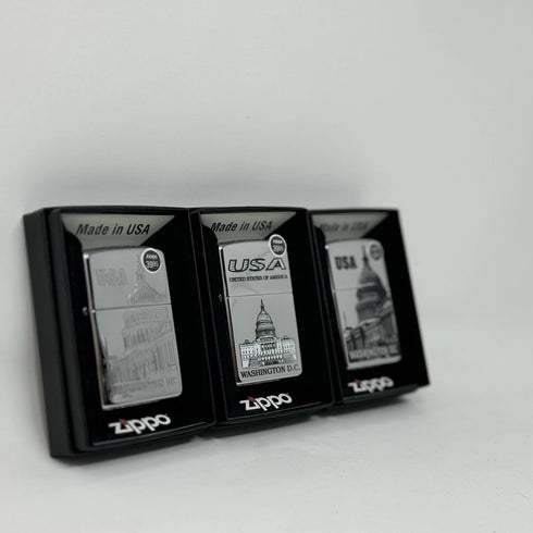 Genuine Zippo Windproof Lighter, Polished Chrome Washington DC Made In US 3 Pack