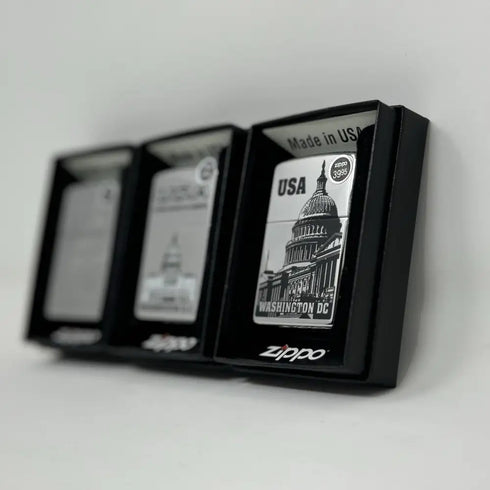 Genuine Zippo Windproof Lighter, Polished Chrome Washington DC Made In US 3 Pack