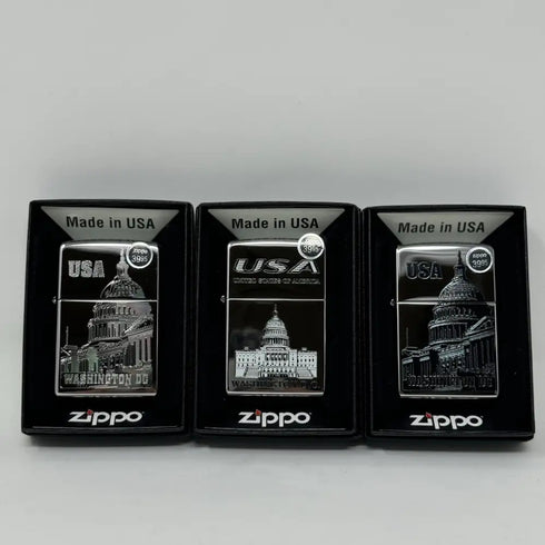 Genuine Zippo Windproof Lighter, Polished Chrome Washington DC Made In US 3 Pack
