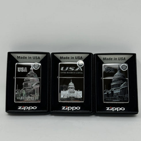 Genuine Zippo Windproof Lighter, Polished Chrome Washington DC Made In US 3 Pack