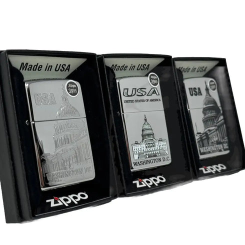 Genuine Zippo Windproof Lighter, Polished Chrome Washington DC Made In US 3 Pack