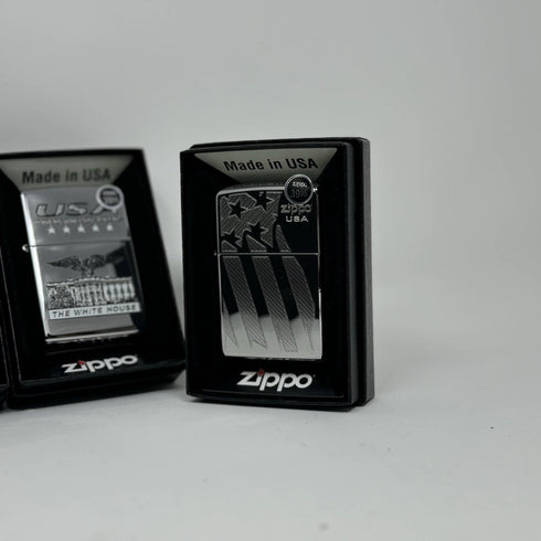 Genuine Zippo Windproof Lighter, Polished Chrome White House 3 Pack Made In USA