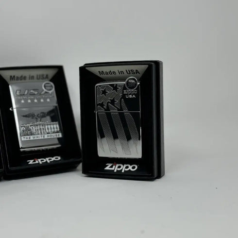 Genuine Zippo Windproof Lighter, Polished Chrome White House 3 Pack Made In USA