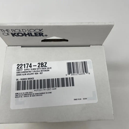 Kohler 22174-2BZ Forte Wall-Mount Supply Elbow W/ Check Valve Oil Rubbed Bronze