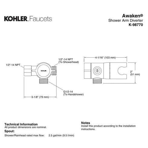 Kohler Awaken Oil Rubbed Bronze Showerarm Diverter 98770-2BZ