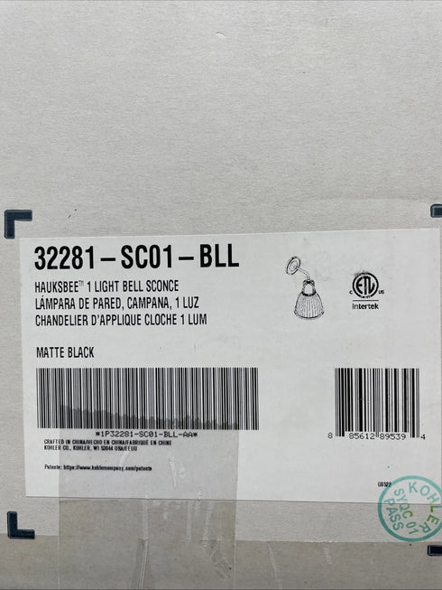 Kohler Hauksbee 1-Light Bell Wall Sconce Matte Black 32281-SC01-BLL