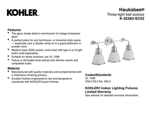 Kohler Hauksbee 3-Light Bell Wall Sconce Brushed Modern Brass K-32283-2GL