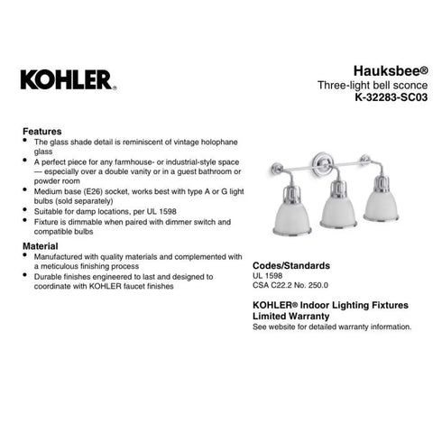 Kohler Hauksbee 3-Light Bell Wall Sconce Brushed Modern Brass K-32283-2GL