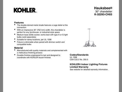 Kohler Hauksbee 3-Light Bell Wall Sconce Polished Chrome K-32293-CPL