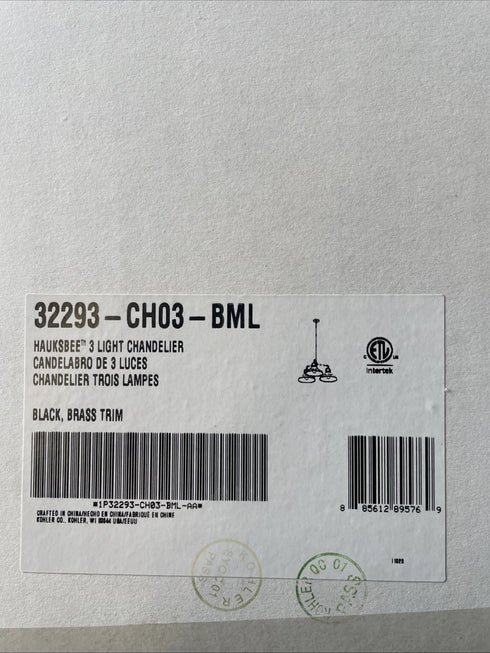Kohler Hauksbee 30” Chandelier Black Brass Trim BML K-32293-CH03