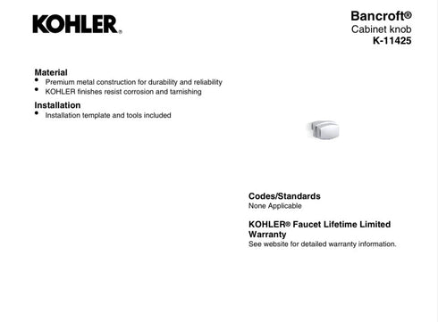 Kohler K-11425-BN Bancroft Vibrant Brushed Nickel Cabinet Knob
