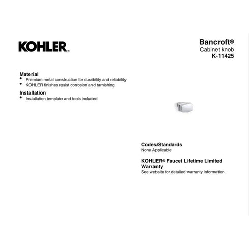 Kohler K-11425-BN Bancroft Vibrant Brushed Nickel Cabinet Knob
