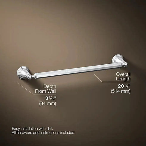 KOHLER K-13108-CP Pinstripe 18" Polished Chrome Bathroom Towel Bar Genuine New