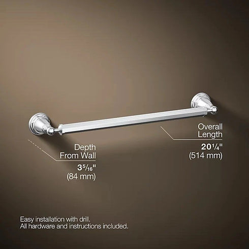 KOHLER K-13108-CP Pinstripe 18" Polished Chrome Bathroom Towel Bar Genuine New