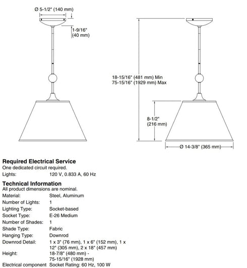 Kohler K-27861-PE01-SNL Parohn 14" Pendant Ceiling Mounted POLISHED NICKEL