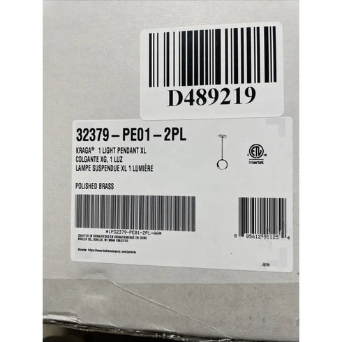 Kohler KRAGA 1-Light Pendant XL Polished Brass 2PL K-32379-PE01-2PL New