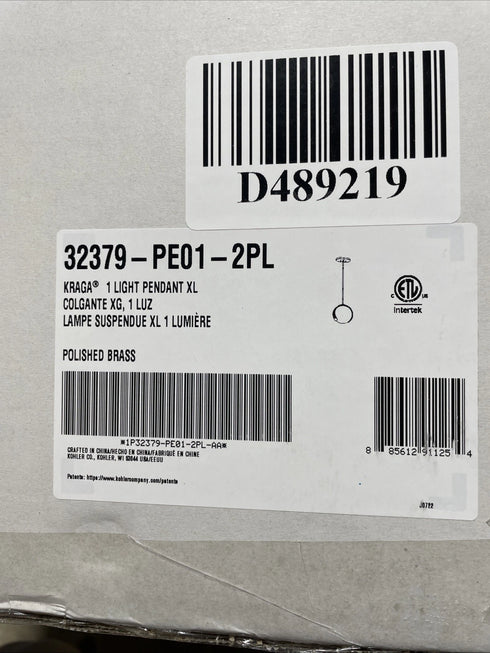 Kohler KRAGA 1-Light Pendant XL Polished Brass 2PL K-32379-PE01-2PL New