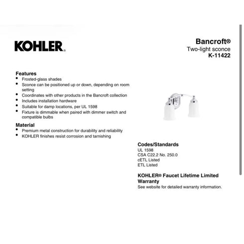 Kohler Lighting 11422-CPL Bancroft 2 Light 15"W Bathroom Vanity Light - Chrome