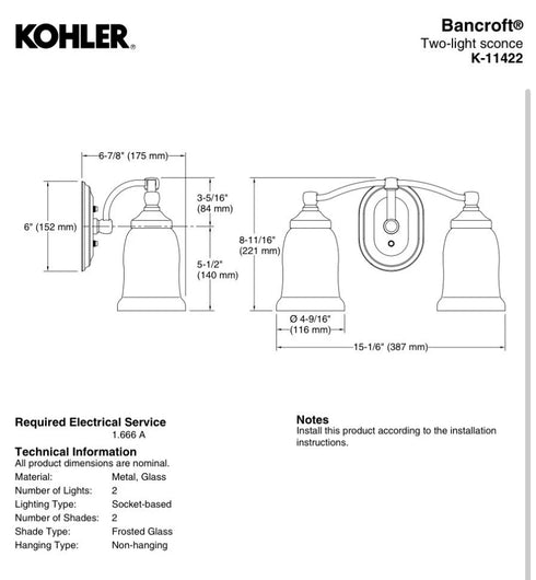 Kohler Lighting 11422-CPL Bancroft 2 Light 15"W Bathroom Vanity Light - Chrome