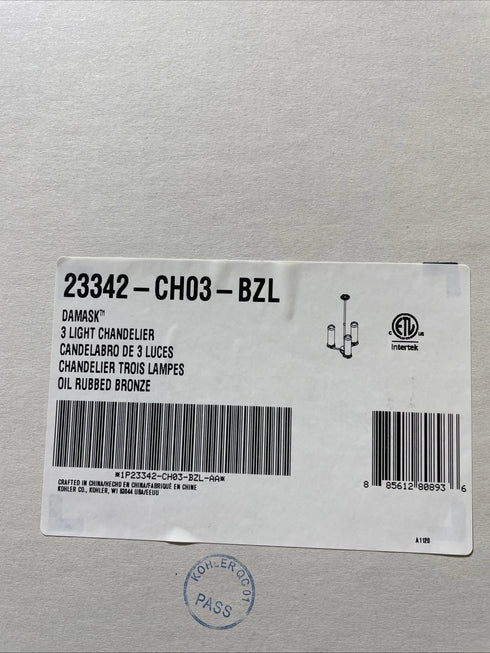 Kohler Lighting 23342-CH03-BZL Damask 20"W 3 Light Chandelier Oil Rubbed Bronze