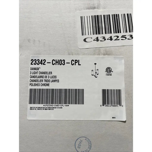 Kohler Lighting 23342-CH03-CPL Damask 20"W 3 Light Chandelier - Chrome