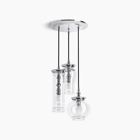 Kohler Lighting 3 Light Clear Glass 23341 PE03-CPL Damask 12" Tall Chrome color
