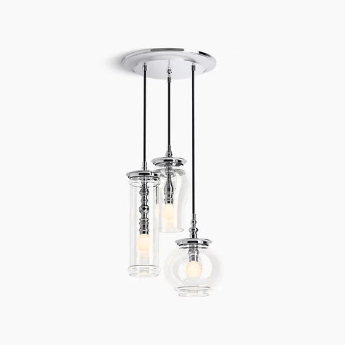 Kohler Lighting 3 Light Clear Glass 23341 PE03-CPL Damask 12" Tall Chrome color