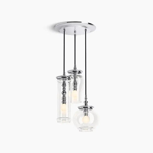 Kohler Lighting 3 Light Clear Glass 23341 PE03-CPL Damask 12" Tall Chrome color