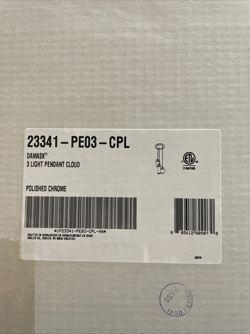 Kohler Lighting 3 Light Clear Glass 23341 PE03-CPL Damask 12" Tall Chrome color