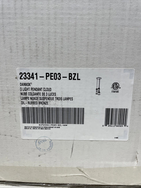 Kohler Lighting 3 Light Clear Glass 23341 PE03 Damask 12" Tall Oil Rubbed Bronze