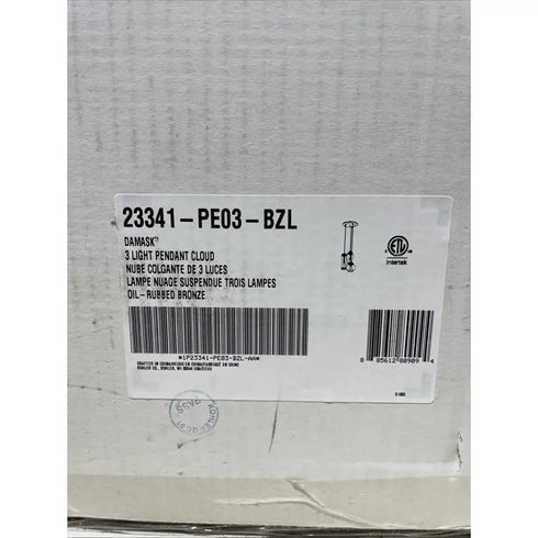 Kohler Lighting 3 Light Clear Glass 23341 PE03 Damask 12" Tall Oil Rubbed Bronze