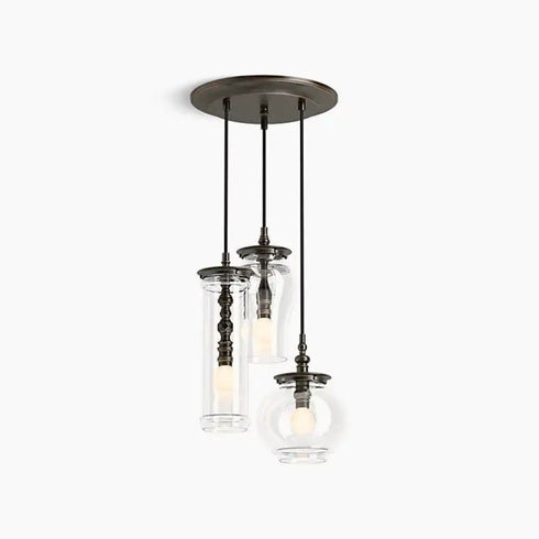 Kohler Lighting 3 Light Clear Glass 23341 PE03 Damask 12" Tall Oil Rubbed Bronze