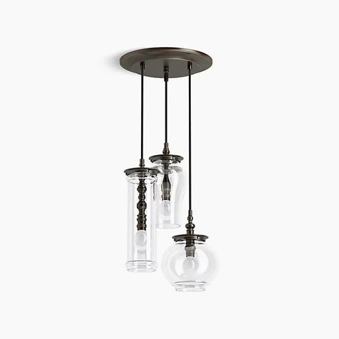 Kohler Lighting 3 Light Clear Glass 23341 PE03 Damask 12" Tall Oil Rubbed Bronze