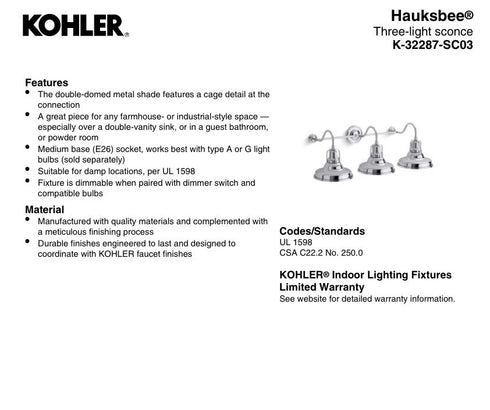 Kohler Lighting 32287-SC03-CPL Hauksbee 35"W 3 Light Vanity Light