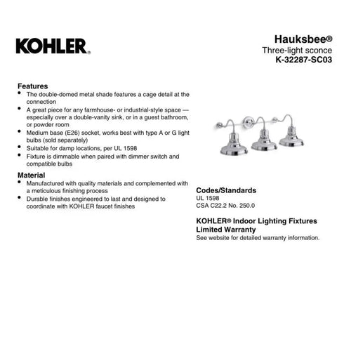 Kohler Lighting 32287-SC03-CPL Hauksbee 35"W 3 Light Vanity Light