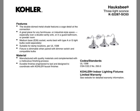 Kohler Lighting 32287-SC03 Hauksbee 35"W 3 Light Vanity Light